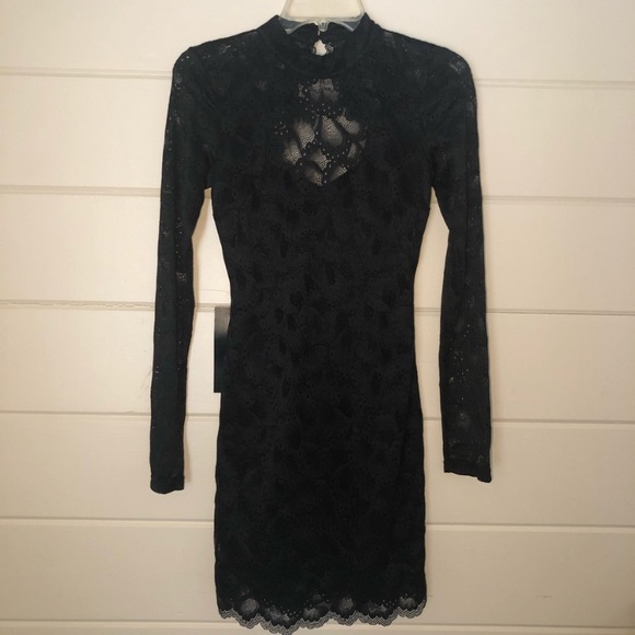 Bebe Black Open Back Lace Dress SP - Picture 4 of 7